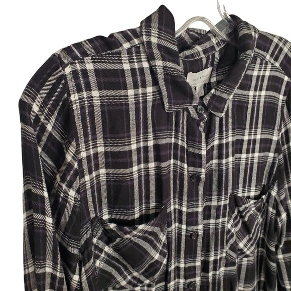 Lucky Brand Womens Size L Shirt Button Plaid Split Back Peplum Skirted Shirttail - Picture 4 of 9